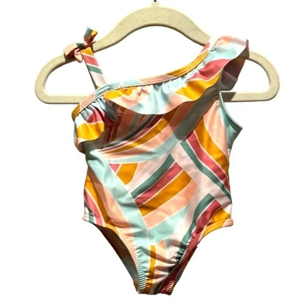 Wonder Nation Girls Neutral Mod One Piece Ruffle Swimsuit Size 12 Months